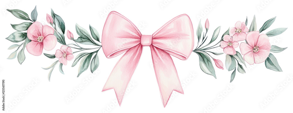 Poster PNG Memphis pink bow garland illustration flowers floral.