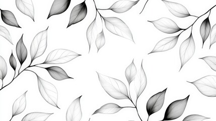 Fototapeta premium Elegant Minimalist Botanical Background with Delicate Leaves in Black and White Shades