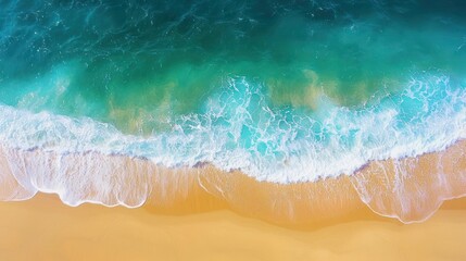 Fototapeta premium Aerial View Of Turquoise Waves On Golden Beach