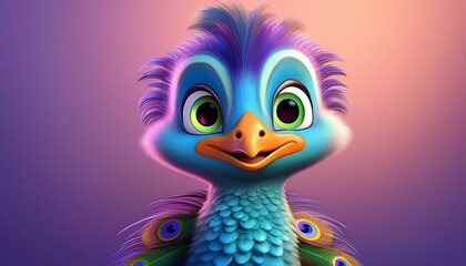 Fototapeta premium Niedlicher Pfau, lila Hintergrund