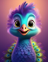 Naklejka premium Niedlicher Pfau, lila Hintergrund