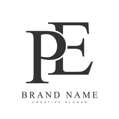 PE trendy logotype template. Initial letter p and e classic font style. Creative logo for company name or identity.