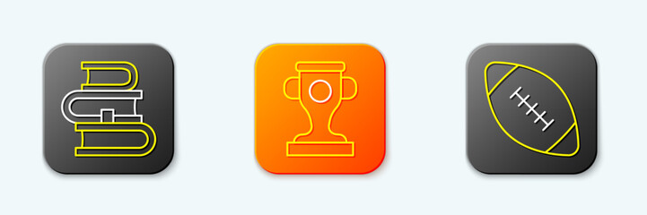 Set line Book, Award cup and American football ball icon. Vector