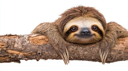 Fototapeta premium Cute sloth resting on a branch with a serene expression and fur