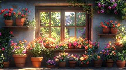 Sunlit Window Box with Vibrant Flowers