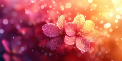 Floral Delight: Two Dew-Kissed Blossoms in a Vibrant Garden