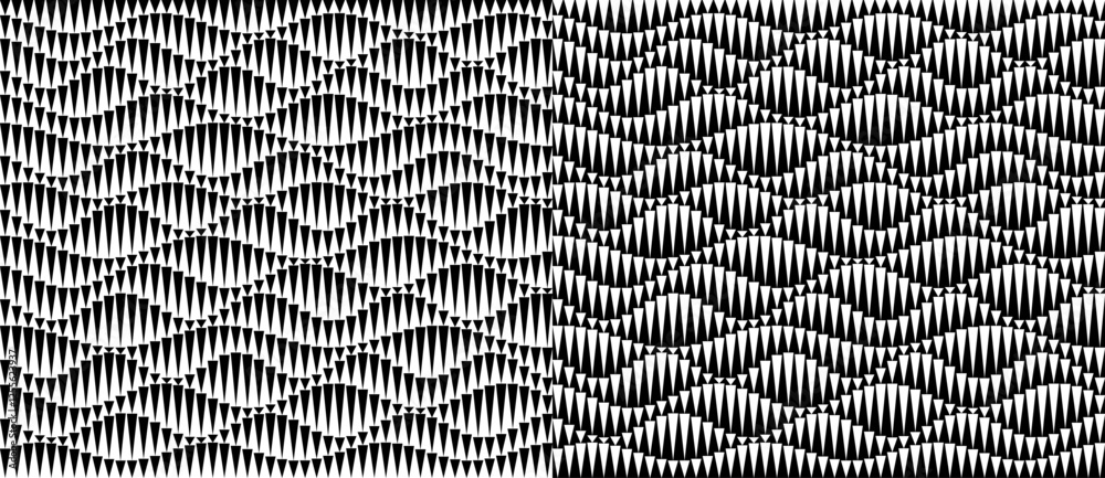 Poster Abstract art geometric background with vertical lines. Optical illusion with waves and transition. Black lines on a white background and the same white lines on the black side.