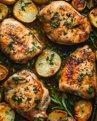 Tasty and appetizing! Roasted chicken with the aroma of fresh herbs and perfect roasted potatoes