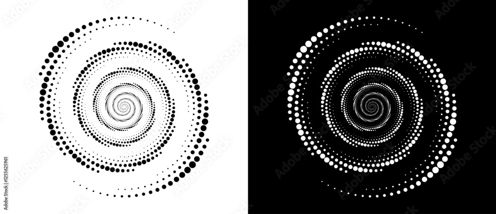 Fototapete circle abstract background with dynamic halftone dots in spiral. black shape on a white background a