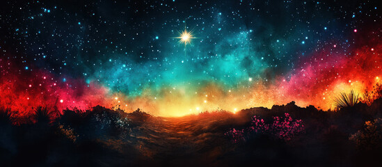 Fototapeta premium Cosmic Landscape with Vibrant Colors and Starry Night Sky