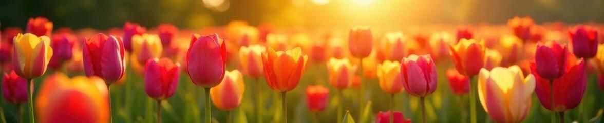 Sunlit field of diverse tulips, captivating colors , bloom, nature, beauty