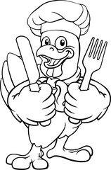 Fototapeta premium Chicken Chef Cartoon Rooster Cockerel Bird Mascot