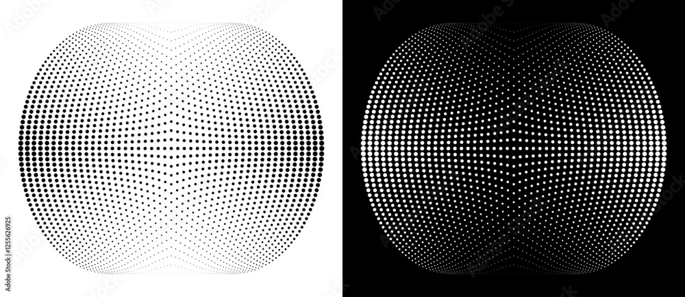 Fototapete Modern abstract background. Halftone dots in circle form. Vector dotted round logo. Design element or icon. Black dots on a white background and white dots on the black side.