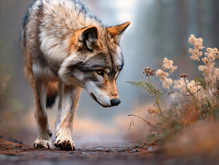 Fototapeta premium Majestic wolf in the forest. 