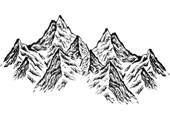 Obraz premium Detailed black and white mountain range illustration