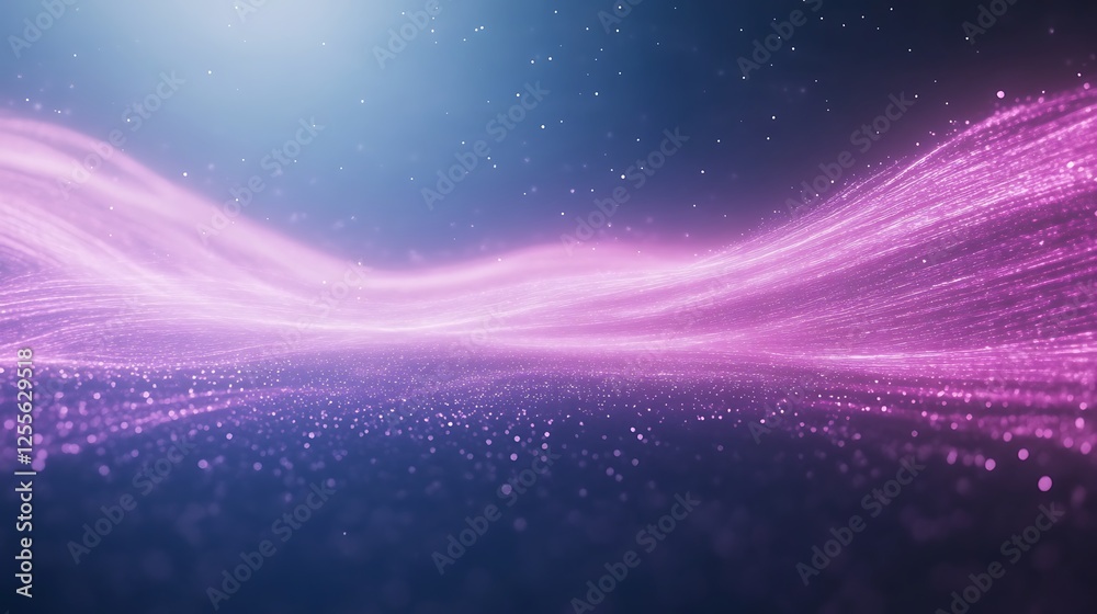 Poster abstract digital wave with pink light against a dark background, creating a sense of movement and de