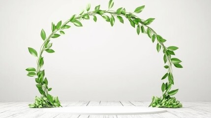 Decorative Green Leaf Arch Creating a Tranquil Botanical Environment Against a White Background