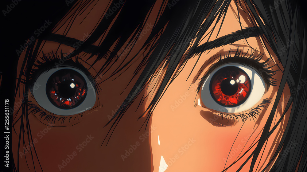 Poster a close-up of a character's expressive eyes, showcasing vibrant colors and intricate detail, capturi