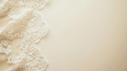 Delicate White Lace on Beige Background