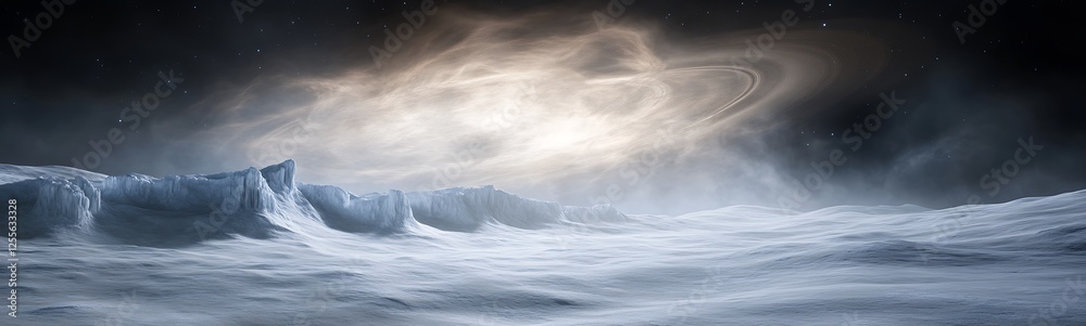 Aufkleber mysterious cosmic scene with turbulent waves and a glowing nebula in the background.