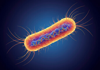 3D Illustration of Escherichia coli Bacterium with Detailed Structural Features