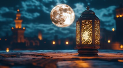 Eid mubarak and ramadan kareem greeting card with islamic lanterns and mosque. Poster design for Ramadan spiritual traditional celebration. Beautiful Ramadan Kareem Celebration Background. Islamic Ram