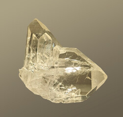 Detailed Close-Up View of Beautiful Clear Quartz Crystal Specimen on Light Background