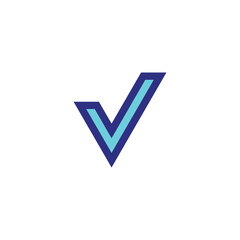Letter v tick technology geometric symbol simple logo vector