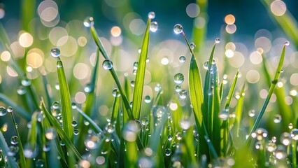 Fototapeta premium Dew Drops on Blades of Grass