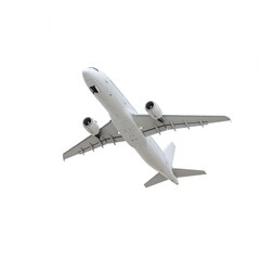 Airplane isolated on white background. Travel background with isolated flying airplane, commercial airplane in the flight isolated on white