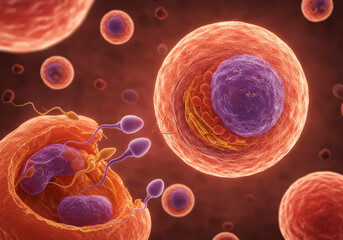 Biological Process of Human Egg Insemination by Sperm, 3D Scientific Rendering