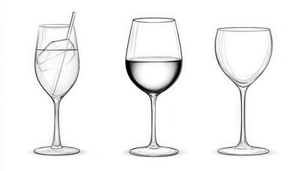 Elegant Collection of Different Glass Types for Beverages and Cocktails in Minimalist Design