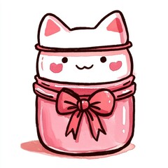 Adorable Cat-Shaped Jar with Pink Bow - Cute Kawaii Illustration