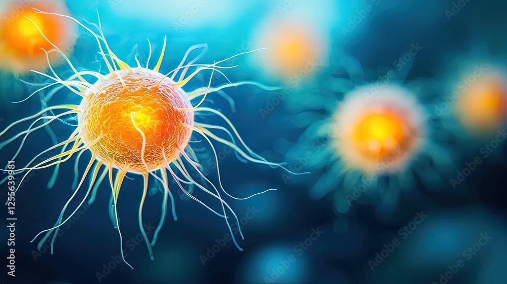 Poster marine life microscopic idea. microscopic view of vibrant cells illustrating cellular activity in a 