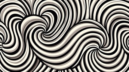 Abstract Black and White Wave Pattern with Swirls and Twists