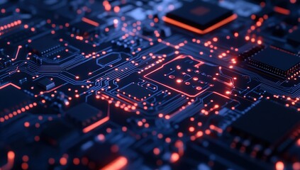 Obraz premium Exploring Circuit Boards: Microchips, Processors, and Pathways Illuminate Technological Advancements Brilliantly