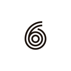 Number 6 circle, spiral geometric symbol simple logo vector
