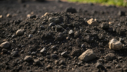 Rough Rocky Surface of Black Dry Soil Highlighting Natural Elements
