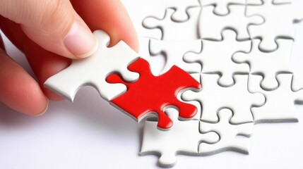 A close-up of a hand placing a puzzle piece into a nearly completed puzzle, symbolizing problem-solving in startups