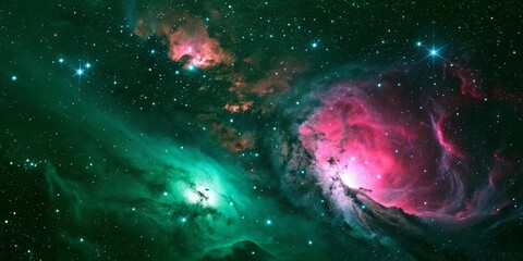 Abstract Deep Space Green Nebula Background	