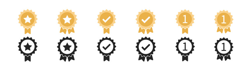 Approved or certified medal icon set collection. Set premium quality badges with ribbons. Vector 