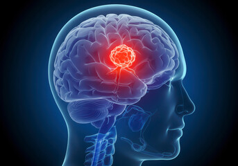 Medical 3D Rendering of Brain Tumor, Showing Malignant Mass Inside the Brain