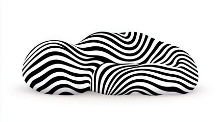 Abstract Black and White Curved Sofa with Wavy Lines in Modern Artistic Style