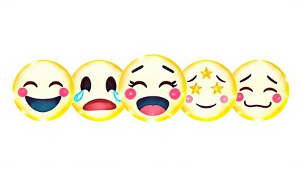 Happy Sad Laugh Love Emojis Cute Yellow Face Icons Set