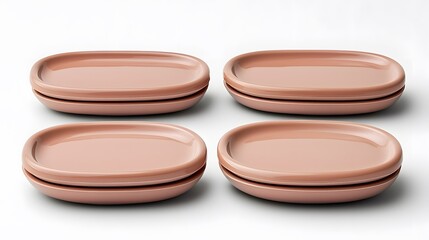 Elegant Set of Four Soft Pink Oval Plates for Modern Dining