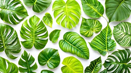 Fototapeta premium Diverse Tropical Leaves Arrangement on White Background for Design