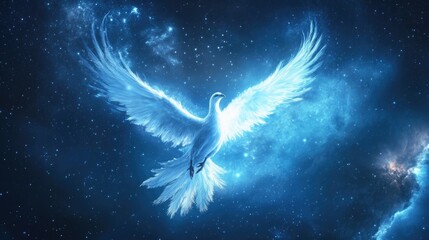 Majestic Celestial Dove Soaring Through a Starry Night Sky Landscape