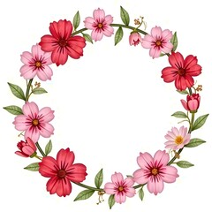 Fototapeta premium A circular frame of flowers . Autumn pink flowers on a white background