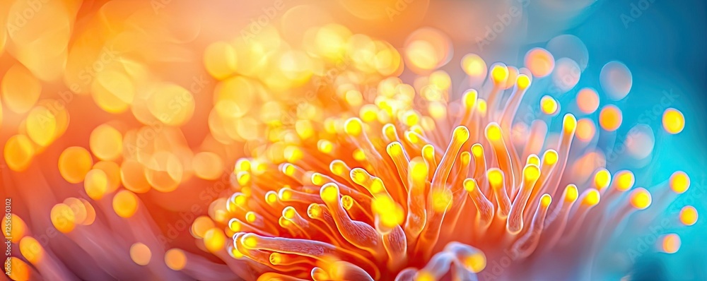 Aufkleber Microscopic ocean life idea. Vibrant macro image of colorful flower petals with soft bokeh background effects.