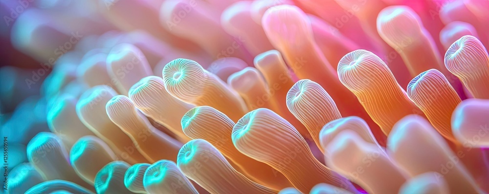 Poster coral reefs microscopic concept. vibrant coral structure showcasing unique textures and colors in an